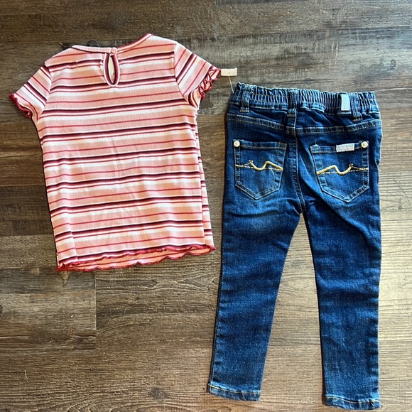 7 FOR ALL MANKIND | pink/wine striped ribbed S/S knit top & skinny jeans - Picture 4 of 4